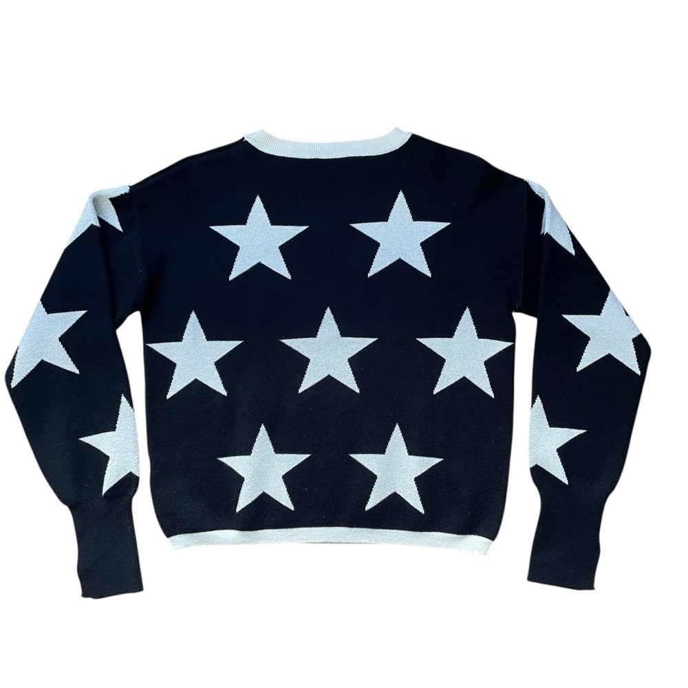 Women’s Star Intarsia Knit Sweater Size Medium Black Silver Wool Blend - Picture 2 of 8